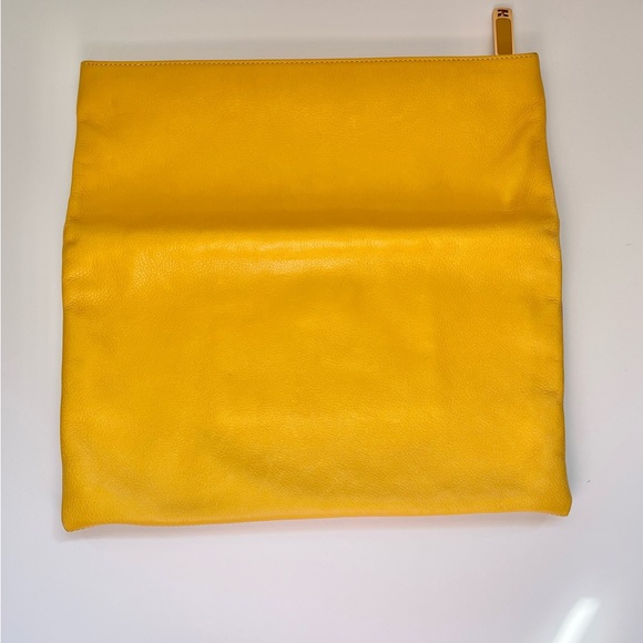 Fendi Lemon Yellow and Brown Vitello Leather Fold Over Clutch Bag (model 8BP062) - Picture 6 of 16